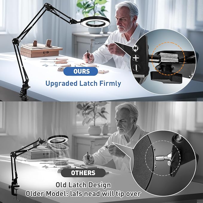 HITTI 12X Ultra Long Magnifying Glass with Light and Clamp