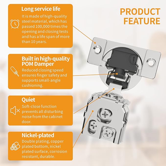 Chibery 50 Pack 1" Overlay 4D Soft Close Concealed Hinges for Face Frame Door, Adjustable Closing Speed, Smooth Slow Self Close Hinges, Satin Nickel, 105° Open Angle Stainless Steel Cabinet Hinges