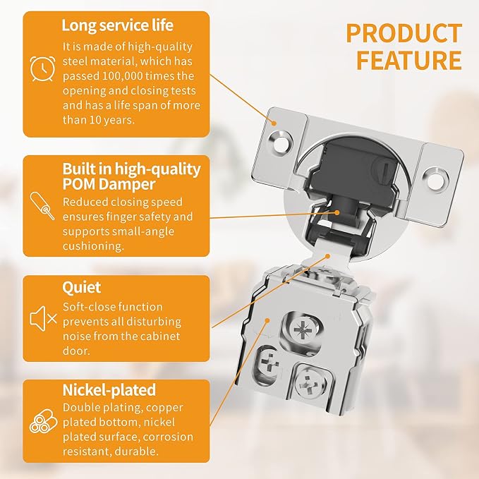 Chibery 2 Pack 1" Overlay 4D Soft Close Concealed Hinges for Face Frame Door, Adjustable Closing Speed, Smooth Slow Self Close Hinges, Satin Nickel, 105° Open Angle Stainless Steel Cabinet Hinges