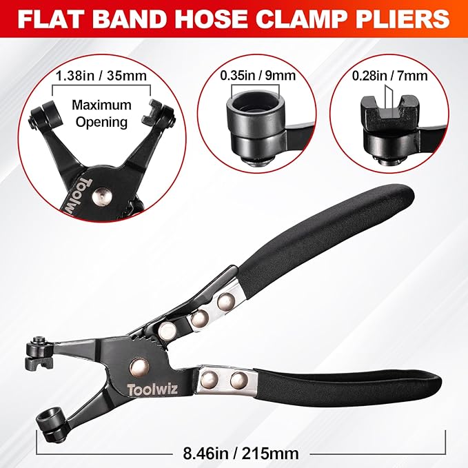 Toolwiz 4 Pcs Hose Clamp Pliers, Spring Coolant Radiator Hose Clamp Pliers Automotive Tools, Includes 27" Long Reach Wire Spring, Flat Band, Remover, Clic-R Type Hand Tools