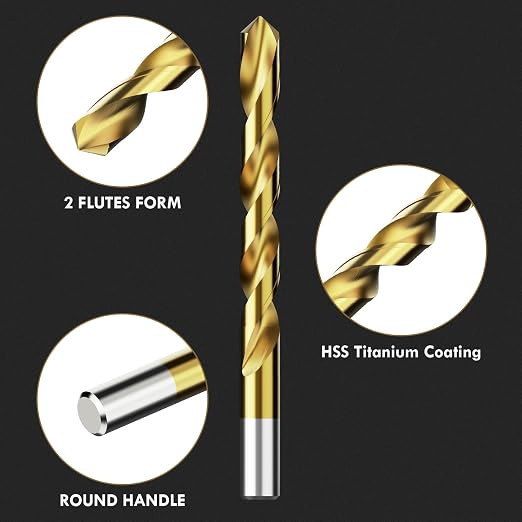 Drill Bit Set, 230Pcs Titanium Twist Drill Bit for Sheet Metal, Wood, Plastic, Quick Change Design (3/64" - 1/2")