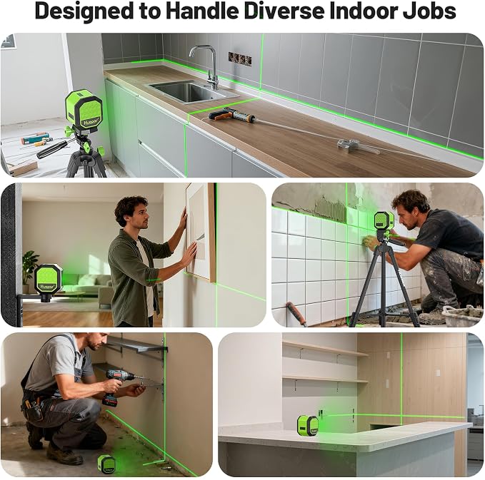 Laser Level with 60 Inch Tripod, Fathers Day Dad Gifts, Huepar 100Ft Self Leveling Laser Level Rechargeable Green Cross Line Lazer Leveler Tool for Picture Hanging, Magnetic Bracket & Target Plate