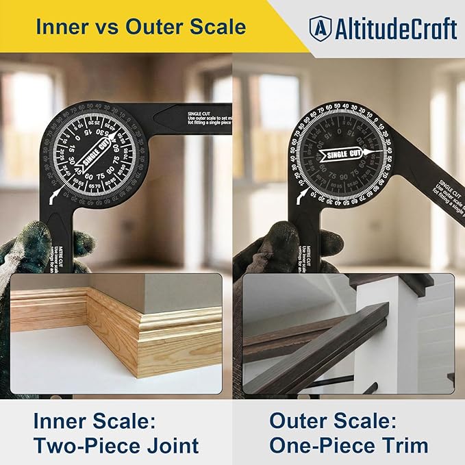 Precision Miter Saw Protractor – No-Math Angle Finder for Crown Molding, Trim & Woodworking | Heavy-Duty Aluminum, 360° Rotation (7.28 In)