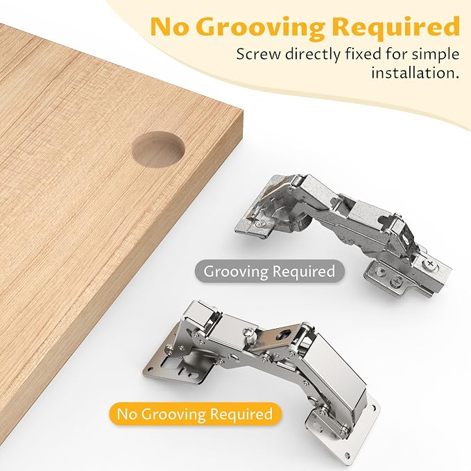 Chibery 4 Pack 170 Degree Soft Close Cabinet Hinges, Slow Smooth Hidden Frameless Lazy Susan Hinge, Concealed Hardware Surface Mount, Lid Support Trap Door, Self Closing for Corner, Kitchen Cupboard