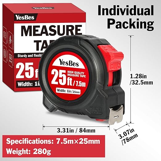 Tape Measure 25 ft, 10 Pack Bulk Easy Read Measurement Tape, Self-Locking Measuring Tape Retractable 25 FT by 1 in