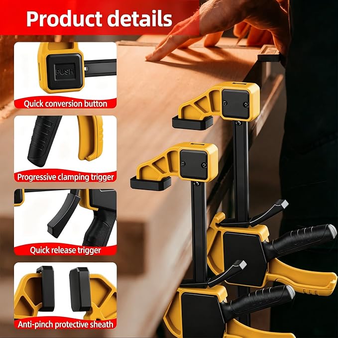 6-Pack Wood Clamps 4Pcs 12in & 2Pcs 6in for Woodworking