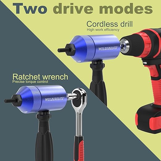 Rivet Nut Drill Adapter Kit - Dual Drive Modes: Drill/Ratchet, with 270pcs Nuts & 36pcs Mandrels (Blue)