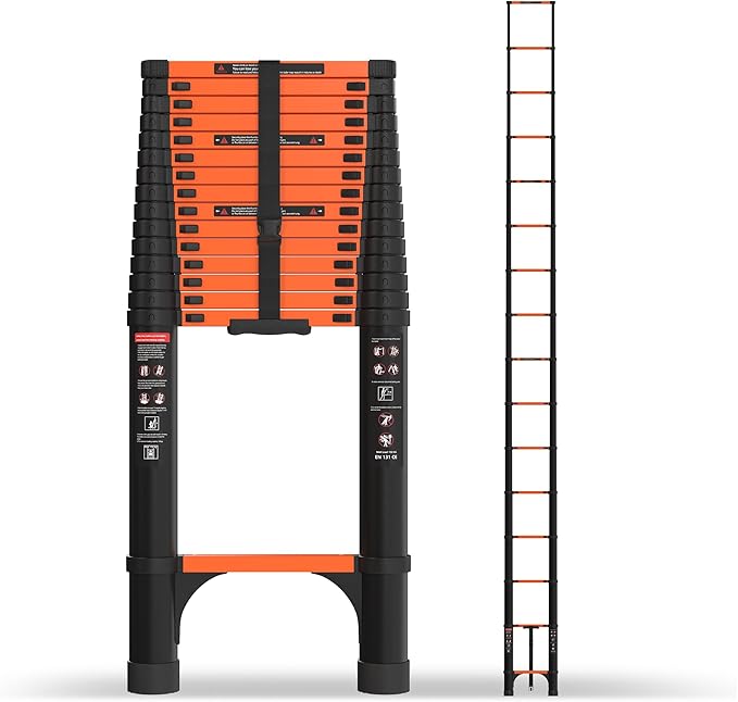 SINMEIRUN Telescoping Ladder, 20.3 FT, Aluminum Extension Ladder, 330 lbs Capacity, Collapsible Multi-Purpose Ladder for Home, Roof and RV; Orange