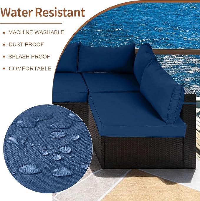 14 Piece Outdoor Furniture Replacement Cushions, Cover+Filling, 25.6" x 25.6" x 4" Foam Waterproof Outdoor Sofa Cushion Sets, Fit Wicker Rattan Sectional Conversation Set,Sky Blue