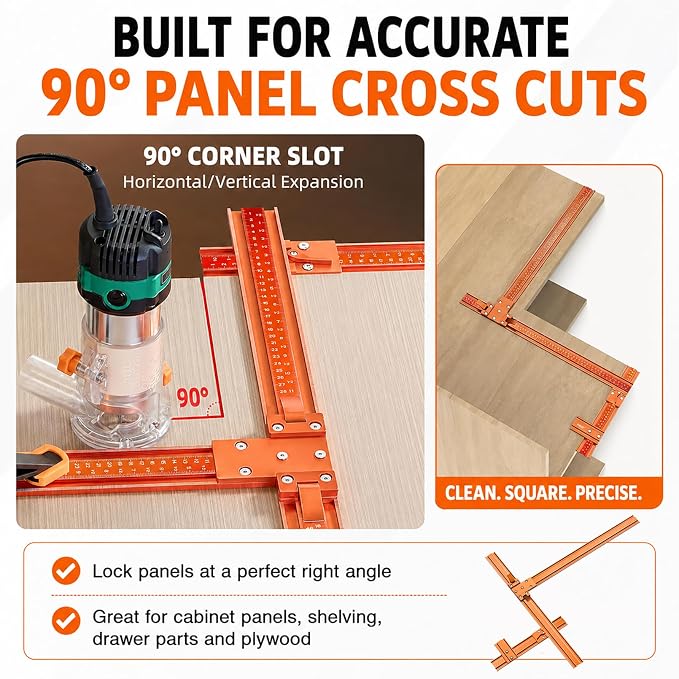 50-Inch Circular Saw Guide Rail Kit, Track Saw Guide for Straight & 90° Cross Cuts, No Special Saw Base Required, Aluminum Alloy Saw Guide Rail for Plywood, MDF and Cabinet Panels