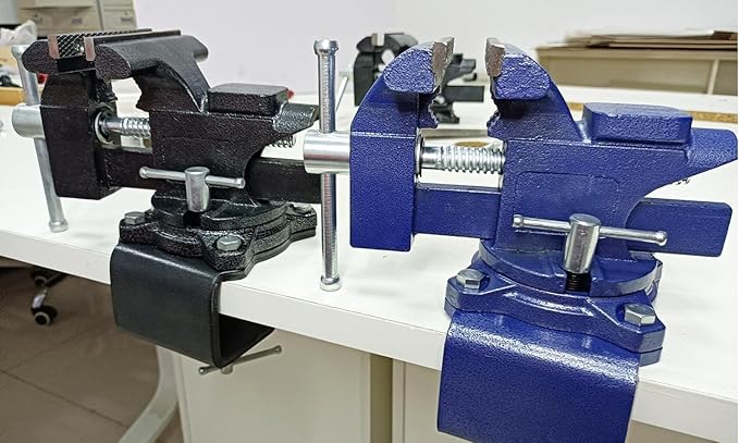 MYTEC 2-In-1 Bench Vise Heavy Duty for Workbench, 6.0" blue, Upgraded Multi-Purpose Table Vice, Universal Rotate 270°Work Clamp-On Vise