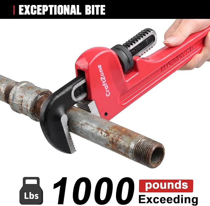 4Piece Aluminum Pipe Wrench Set (10Inch, 14Inch, 18Inch, 24Inch), Heavy-Duty Adjustable Straight Plumbing Wrenches, Drop-Forged Jaws, Lightweight Design, Versatile for Plumbing & Home Repair