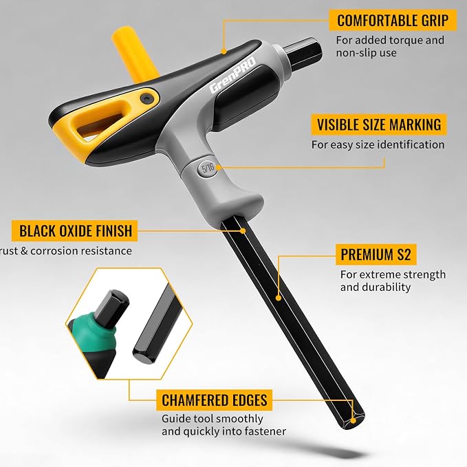GRENPRO 14PC T-Handle Long Arm Allen Wrenches Sets Metric &SAE Box Hex Key | Long Allen Key Set With Storage Rack For Garage & Household DIY & Bike Repair Multifunctional Tools,Cr-V Steel