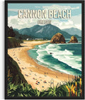 Cannon Beach Oregon Black Framed Wall Art Print Poster, US Vintage Retro Beach Scenery Posters Prints for Restroom Home Picture Painting Artwork Gallery 219 (Cannon Beach Oregon, 16 x 20 inches, Black Frame)