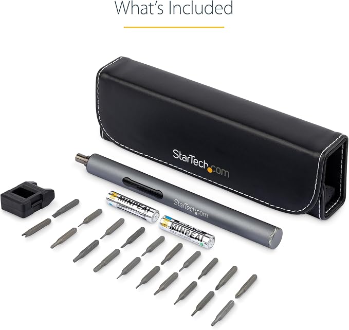 StarTech.com 20-Bit Electric Precision Screwdriver Set - Portable/Mini Battery Powered Bit Driver Kit for Electronics, Laptop, Computer, Tablet & Phone Repairs - Magnetic - Cordless, TAA