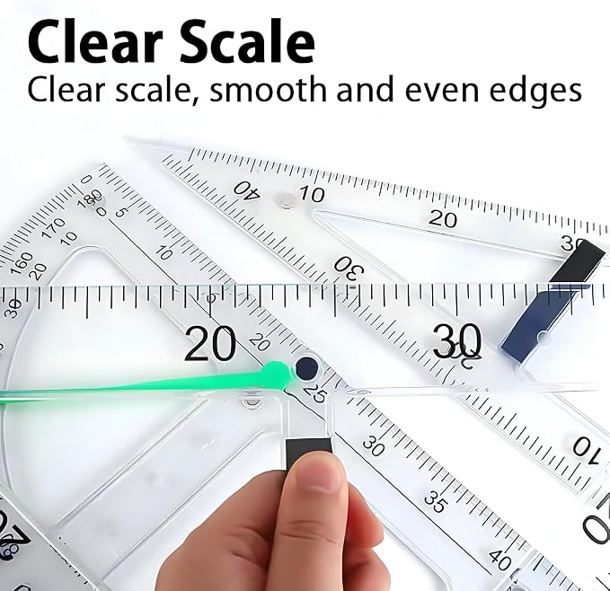 Magnetic Teaching Ruler Set with Multi-Functional Geometry Tools Durable ABS Plastic for Whiteboard Classroom Projects Student Teacher Math Supplies (Clear 2pcs)
