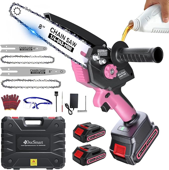 Electric Mini Chainsaw for Pruning Small Trees, Brushless 8 inch & 6 inch Portable Hand Saw with 2 Rechargeable Batteries, 1000W Handheld Chain Saw for Wood Cutting, Gardening Gifts for Mother’s Day