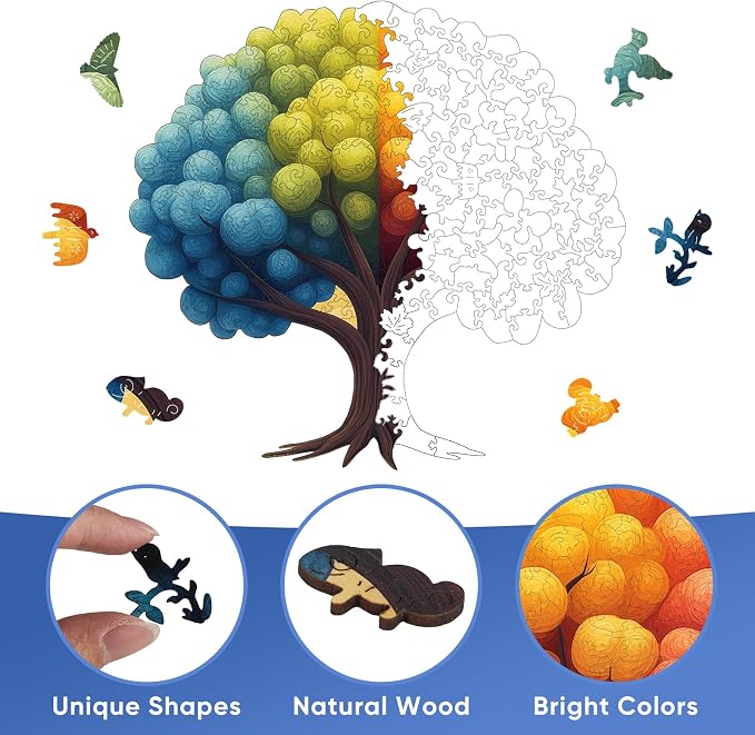 Pikoqunc Balloon Tree Wooden Puzzles for Adults – 204 Pcs Unique Shaped Wood Jigsaw, Creative Balloon Tree Design, for Family & Friends, Premium Box Packaging 12.6 X 12 in