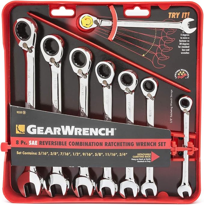 GEARWRENCH 8 Piece 72-Tooth 12 Point Reversible Ratcheting Combination SAE Wrench Set | 9533N (Pack of 10)