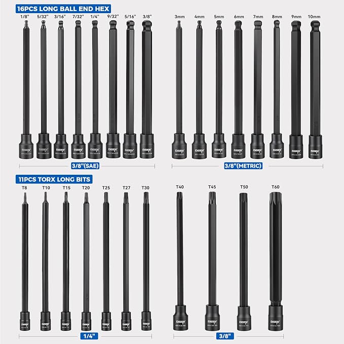 115 Pieces Torx and Allen Bit Socket Set with Ratchet Wrench | 1/4", 3/8",1/2" S2&CRV Drive Bit Extra Long, Torx, Hex, Ball End, Tamper Proof, SAE & Metric