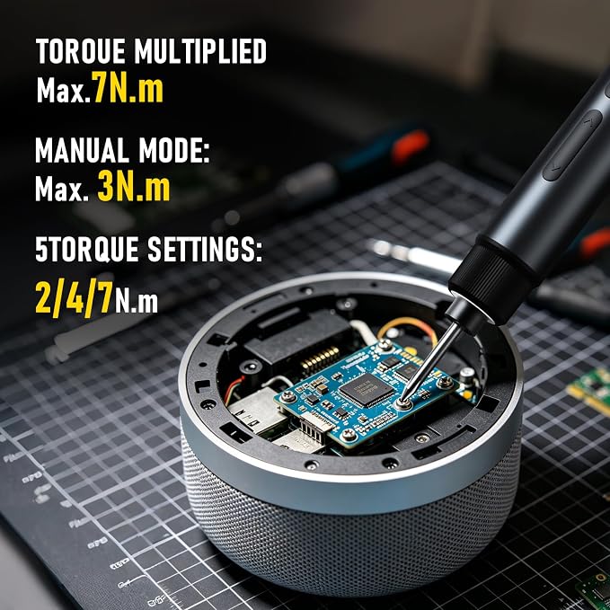 Electric Screwdriver Cordless, Max 7Nm Mini Electric Screwdriver 3-Speed Torque, 5V Power Screwdriver Set with 29 S2 Bits and Magnetic Case for Household Electronics Repair DIY