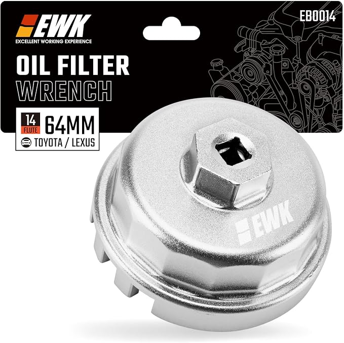 EWK 64.5mm 14 Flute Oil Filter Wrench with 4-Slot Grip, Forged Aluminum Removal Tool for Toyota Camry, Tundra, Tacoma, Lexus 2.0L - 5.7L Engines