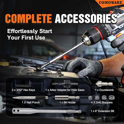 COMOWARE Drill Bit Set, 246 Pcs Screwdriver Bits for Cordless Drill, Screwdriver Drill Bits Set Combo Kit for Wood, Metal Masonry Cement, Orange Case