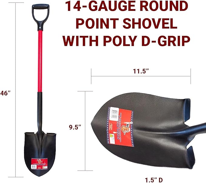 BULLY TOOLS 62510 14 Ga. Round Point Shovel. Fiberglass Dgrip Handle.