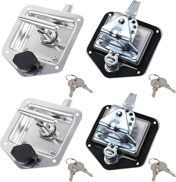 4 Pcs Stainless Steel T-Handle Lock for Trailer Rv Door Latch Truck Toolbox | with Gasket, with Keys, 304 Stainless Steel, Highly Polished