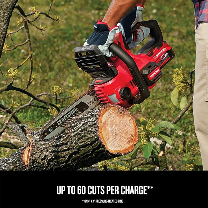 CRAFTSMAN V20 Cordless Chainsaw, 12-Inch Electric Chainsaw, Battery Powered, Battery and Charger Included (CMCCS620M1)