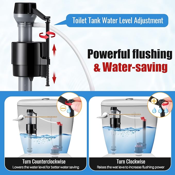 2 Inch Toilet Flusher Replacement Kit, Toilet Flusher Repair Kit Include Adjustable Fill Valve with Flapper, Metal Front Flush Handle, Gasket and Bolts, Anti-Siphon Repair Parts Tank(2 Set)