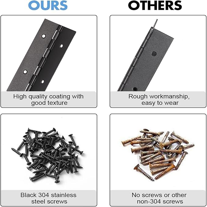 2PCS Black 6-Inch Heavy Duty Piano Hinge,2" Open Width Stainless Steel Continuous Hinges, Includes Pre-Drilled Holes and Screws, Ideal for Piano Cabinets ane Wooden Box.