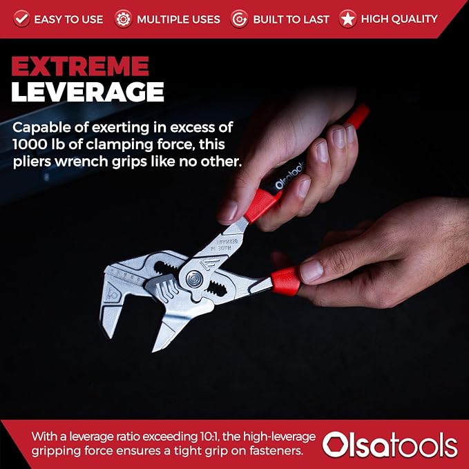 Olsa Tools 10-Inch Pliers Wrench - Wide & Thin Smooth Jaws - Up to 2" Capacity - 1000lb+ Gripping Force - Heavy Duty Steel - Professional Grade - Part: 1423