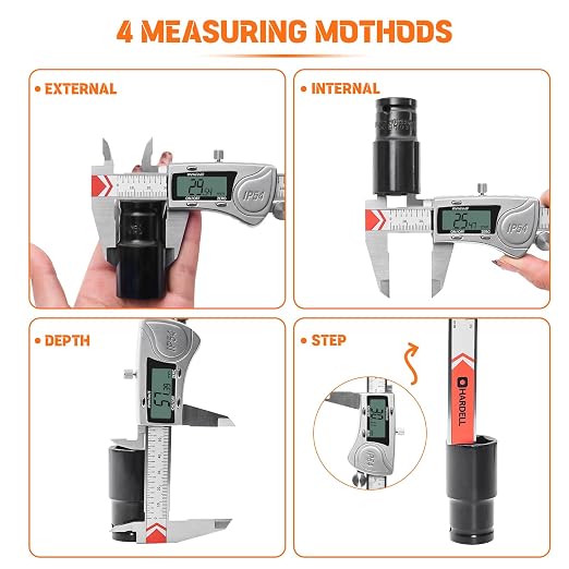 HARDELL Digital Caliper 8 Inch, Heavy-Duty IP54 Calipers with 3-Batteries & Extra Cover, All Stainless Steel Digital Micrometer Vernier Caliper, Inch/MM/Fraction, Auto-Off for DIY/3D-Printing