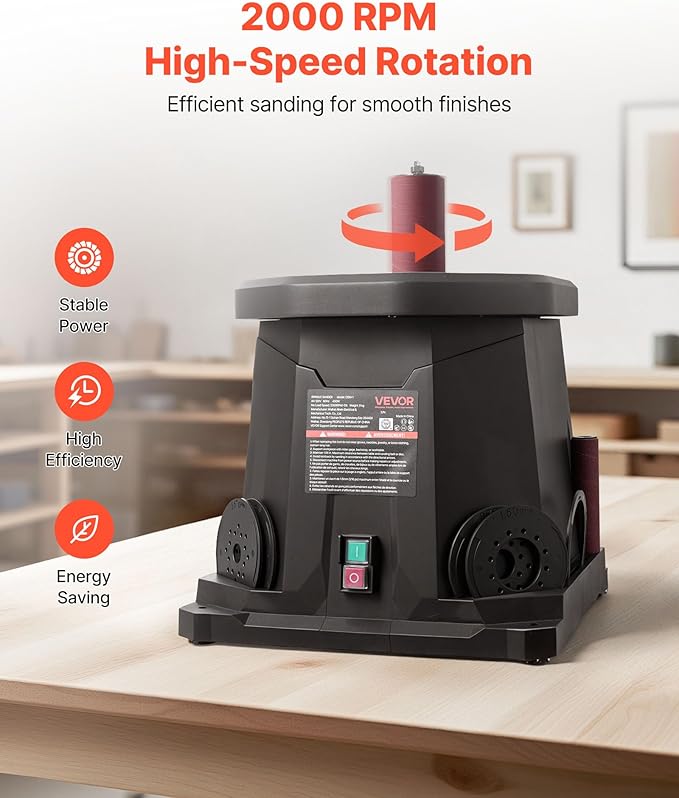 VEVOR Oscillating Spindle Sander, 2000RPM Benchtop Spindle Sander with 6 Sleeves (1/2"-3"), 0.59" Stroke & Dust Connection Port for Furniture Finishing, Crafts Sanding, DIY Woodworking