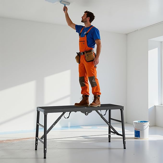 Scaffolding Platform 11.81"x59.05" Adjustable Work Platform Support 660 lbs Portable Scaffold 5 Gear Adjust Height 31 to 46 inches Folding Ladder Step Stool Non Slip (59.05"x11.81")