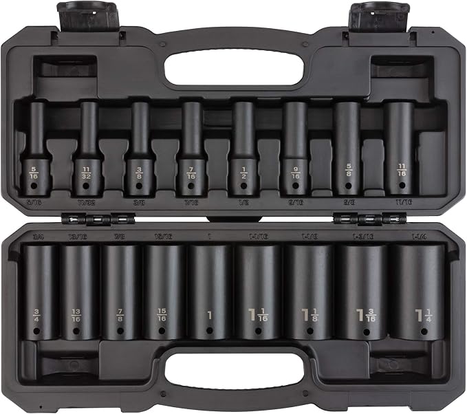 TEKTON 1/2 Inch Drive Impact Socket Set, 17-Piece | SID92305 | (5/16 - 1-1/4 in.), Deep, 6-Point, Case