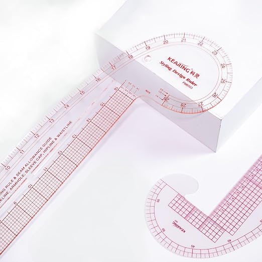 KEARING 29" Curve & 16" Straight Styling Design Marking Ruler, Clear Acrylic Hip French Curve Ruler Vary Form Curve Ruler for Sewing Pattern Making, 4 Rulers in 1 Transparent Fashion Designer's Ruler