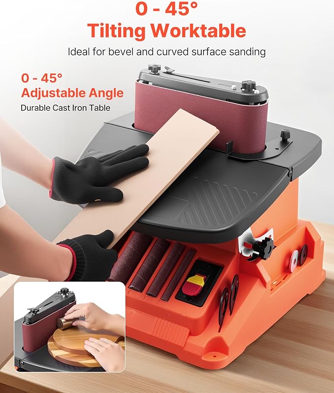 VEVOR Oscillating Belt and Spindle Sander, 2400RPM Benchtop Spindle Sander with 5/8" Stroke, 5 Sleeves (1/2" - 2") & 24" x 3.86" Sanding Belt for Woodworking, Furniture Finishing, DIY Projects