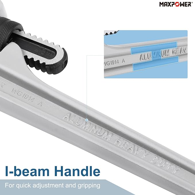MAXPOWER 14-Inch Pipe Wrench, 2-inch Jaw Capacity | 40% Lighter Aluminum Plumbing Wrench, Heavy Duty Straight Pipe Wrenches