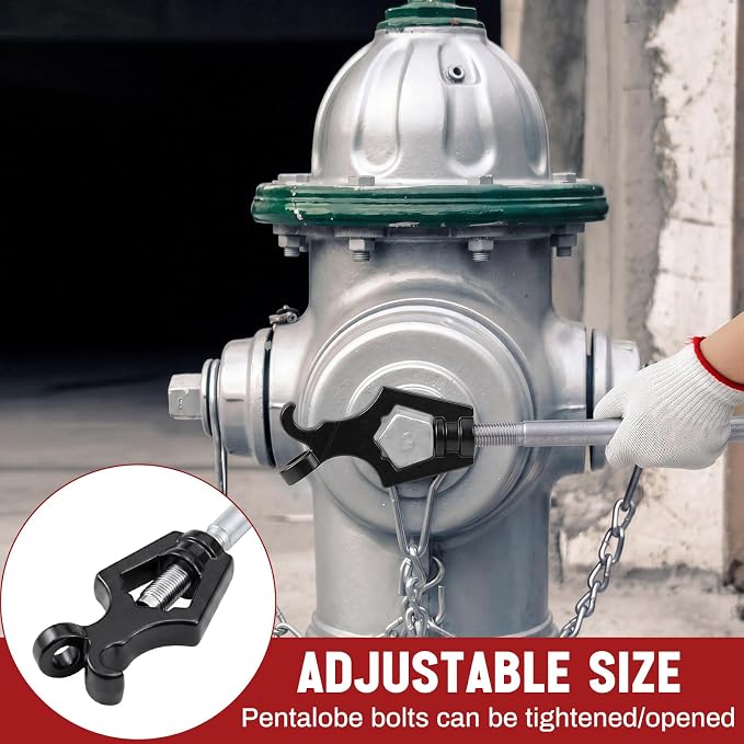 Tandefio 1 Pcs Fire Hydrant Wrench, Pentagon 1-3/4" /square 1-1/4", Black | Adjustable Hydrant Key for Utility Crews, Multifunctional Hydrant Wrench for Tightening Fire Nuts Tightening Water Pipes