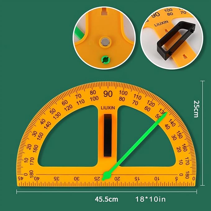 Math Ruler Magnetic Classroom Math Geometry Tool Set Enhances Classroom Learning, Easily Mounts to Blackboard Protractor Measuring Ruler Triangle Ruler (3pc)