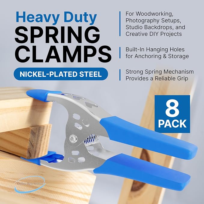 Lot of 8-6" inch Spring Clamp Large Super Heavy Duty Spring Metal Blue - 2.5 inch Jaw opening