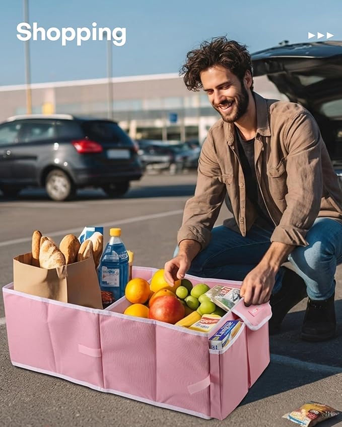 HOTOR Trunk Organizer for Car - Car Organizer, Foldable Trunk organizer for SUVs & Sedans, Sturdy Organization for Car Accessories, Tools, Sundries, Pink, 2 Compartments, 21.3"×12.6"×10.6"