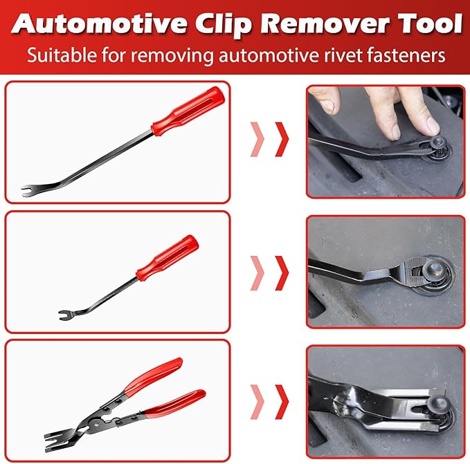 Doaho 7 Pcs Car Trim Removal Tool Kit with Non-Scratch Plastic Pry Tool and Fastener Clip Pliers for auto Safe Interior Car Panel Detachment, Dashboard, Door Clips & Upholstery – Red