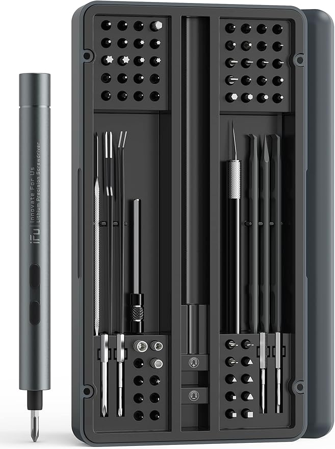 iFu 90-in-1 Electric Screwdriver Kit, Cordless Precision Repair Tool | Fixing a laptop or drone? This 90-in-1 cordless screwdriver set with 64 S2 bits is designed for electronics repair at home.
