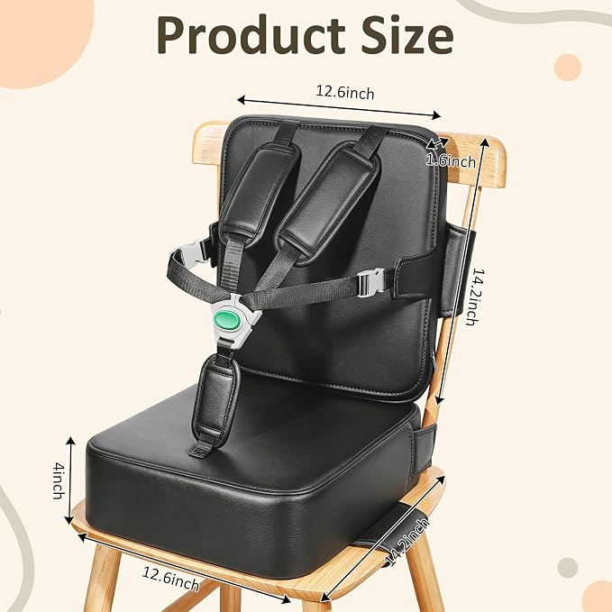 Toddler Booster Seat for Dining Table,Kitchen Chair Booster Cushion | Non-Slip Booster Seat with Backrest and 5 Piont Harness, PU Waterproof Travel Baby Booster Increasing Cushion