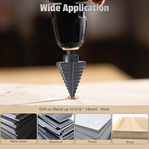 Lichamp Step Drill Bit for Metal Sheet Heavy Duty, Genuine M2 HSS Step Up Down Drill Bit Stepper Unibit for Steel Hole, 10 Sizes from 1/4 to 1-3/8 inches