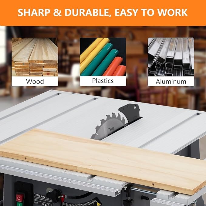 Table Saw 10 Inch, 15 Amp 5000RPM Powerful Tablesaw With Stand & Protective Cover, 36 X 25 Inch Tabletop Saw 90° Cross Cut & 0-45° Bevel Cut, Adjustable Depth, for Woodworking