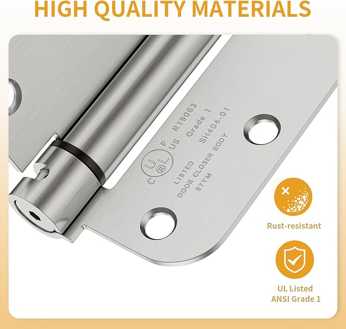 Luxbaro 2 Pack Self Closing Door Hinges 3.5 Inch, Spring Door Hinge with 5/8'' Radius Corners, Adjustable Tension for Garage, Front Door, Back Door, for Left and Right Hand Door, UL Listed